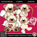 Tattered Teddies Valentines 5 Clipart - CU