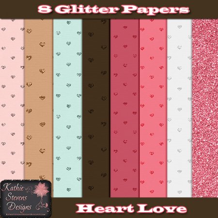 Heart Love - Glitter Hearts Papers - CU FS