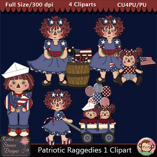Patriotic Raggedies 1 Clipart - CU - Click Image to Close
