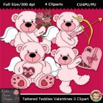 Tattered Teddies Valentines 3 Clipart - CU