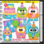 Birthday Owls Clipart - CU