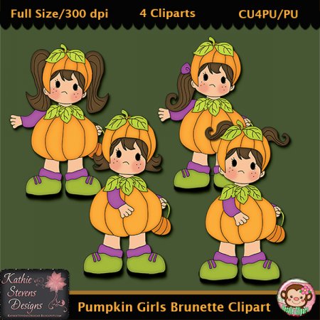 Pumpkin Girls Brunette Clipart - CU