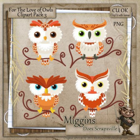 CU Hand Drawn For the love of Owls Clipart 3
