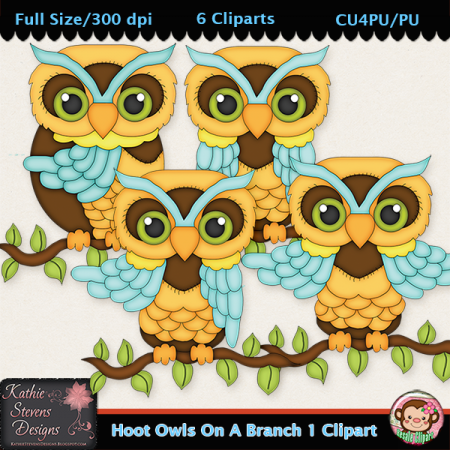 Hoot Owls On A Branch 1 Clipart - CU
