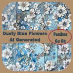 AI Dusty Blue Flower Papers