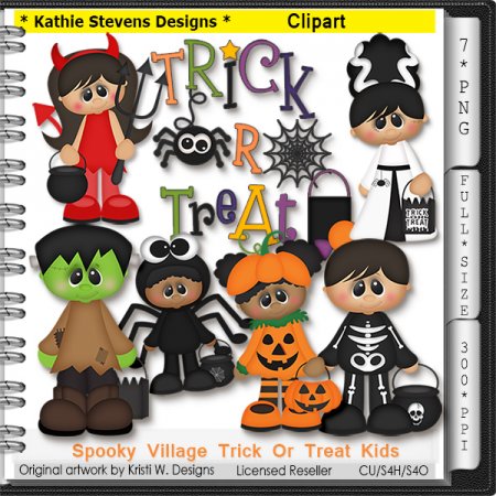 Spooky Village Trick Or Treat Kids Clipart - CU