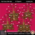 Tattered Teddies Valentines 2 Clipart - CU