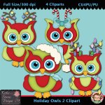 Holiday Owls 2 Clipart - CU