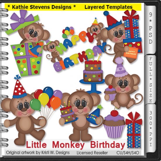 Little Monkey Birthday Layered Templates - CU - Click Image to Close