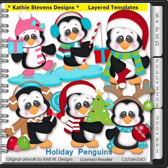 Holiday Penguins Layered Templates - CU - Click Image to Close