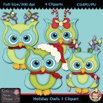 Holiday Owls 1 Clipart - CU