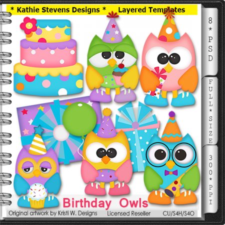 Birthday Owls Layered Templates - CU