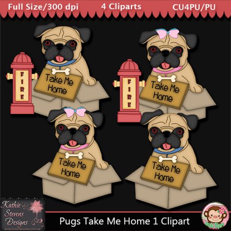 Pugs Take Me Home 1 Clipart - CU