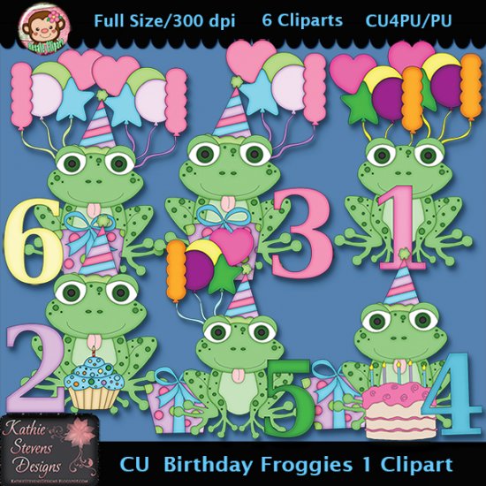 Birthday Froggies 1 Clipart - CU - Click Image to Close
