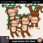 Jungle Monkey Girls Clipart - CU
