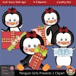 Penguin Girls Presents Clipart - CU