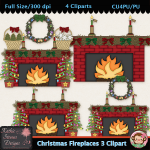 Christmas Fireplaces 3 Clipart - CU