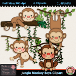 Jungle Monkey Boys Clipart - CU