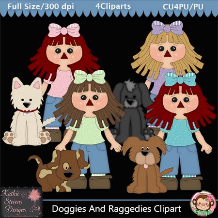 Doggies And Raggedies Clipart - CU