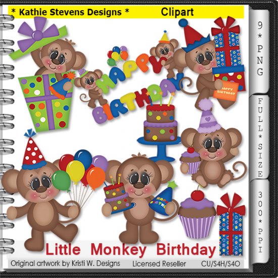 Little Monkey Birthday Clipart - CU - Click Image to Close