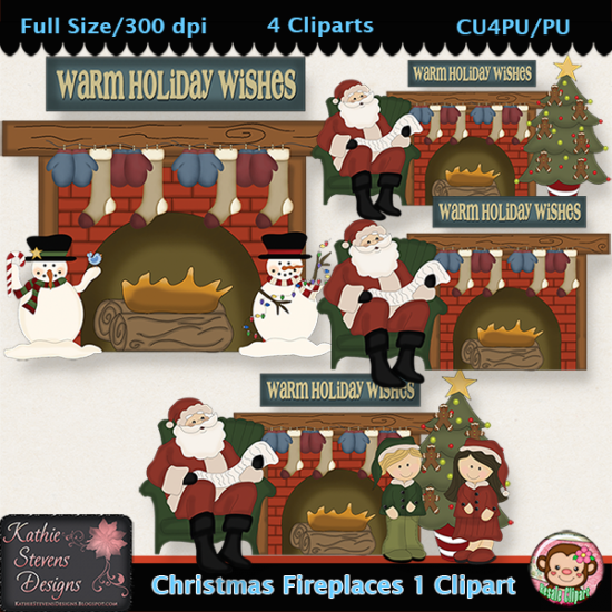 Christmas Fireplaces 1 Clipart - CU - Click Image to Close