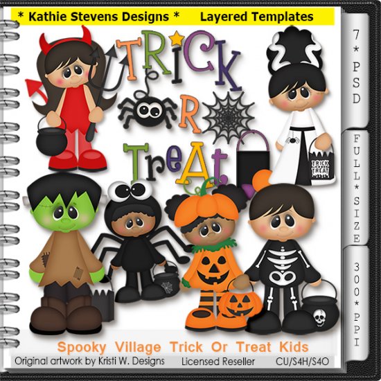 Spooky Village Trick Or Treat Kids Layered Templates - CU - Click Image to Close