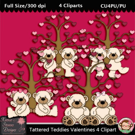 Tattered Teddies Valentines 4 Clipart - CU - Click Image to Close