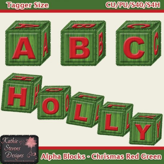 Alpha Blocks - Chrismas Red Green - Tagger Size CU - Click Image to Close