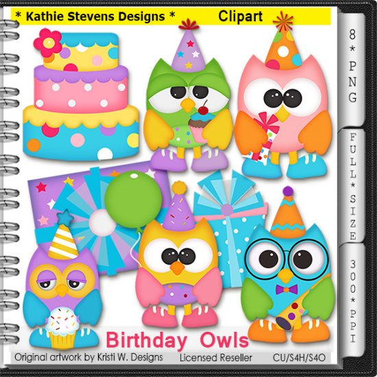 Birthday Owls Clipart - CU - Click Image to Close