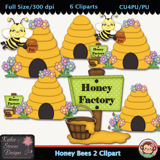 Honey Bees 2 Clipart - CU - Click Image to Close