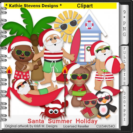 Santa Summer Holiday Clipart - CU - Click Image to Close