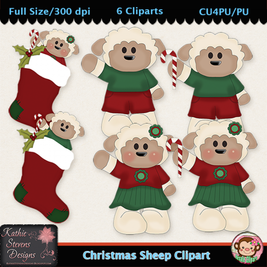 Christmas Sheep Clipart - CU - Click Image to Close