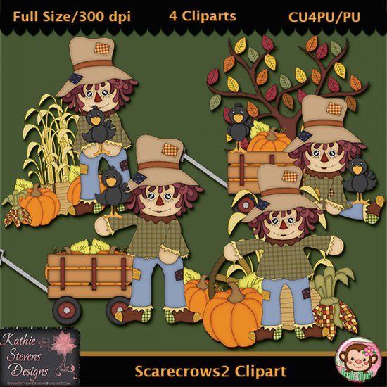 Scarecrows 2 Clipart - CU - Click Image to Close