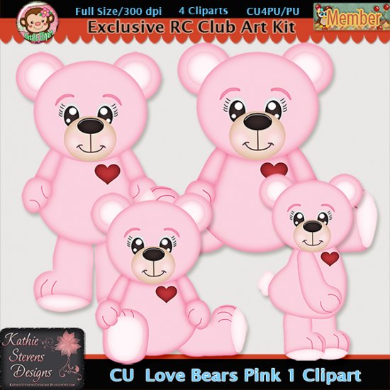 Love Bears Pink 1 Clipart - CU - Click Image to Close