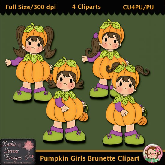 Pumpkin Girls Brunette Clipart - CU - Click Image to Close