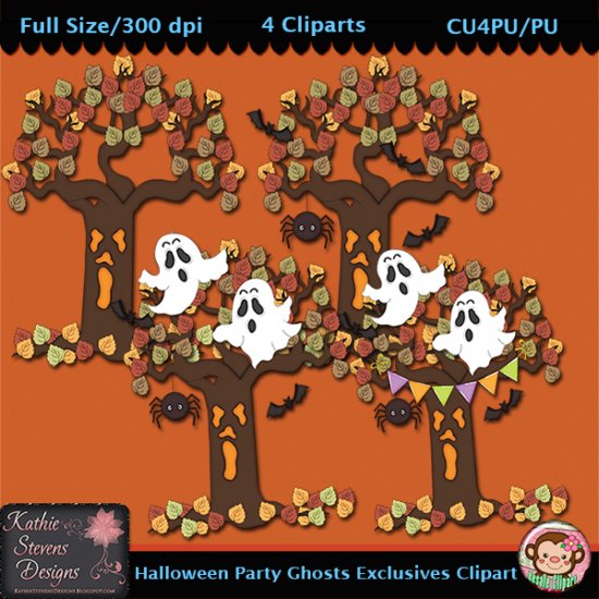 Halloween Party Ghosts Exclusives Clipart - CU - Click Image to Close