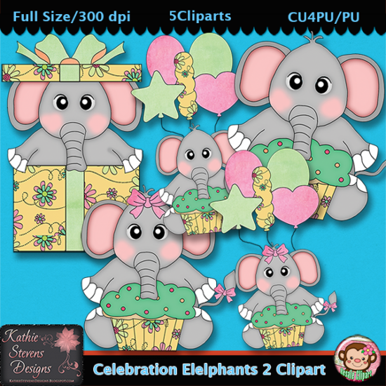 Celebration Elelphants 2 Clipart - CU - Click Image to Close