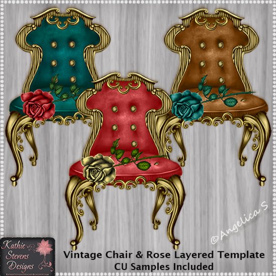 Vintage Chair And Rose Layered Template CU - Click Image to Close