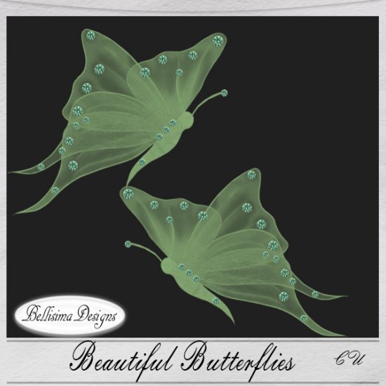 Beautiful Butterflies in Light Green - Click Image to Close