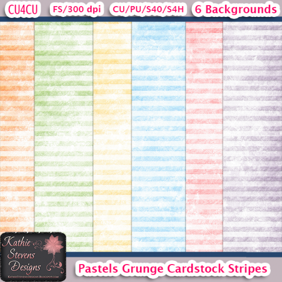 Pastels Grunge Cardstock Stripes Paper Pack - CU4CU - Click Image to Close