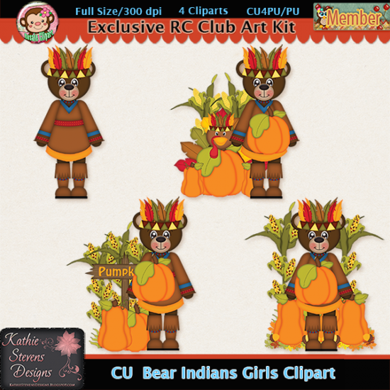 Bear Indians Girls Clipart - CU - Click Image to Close