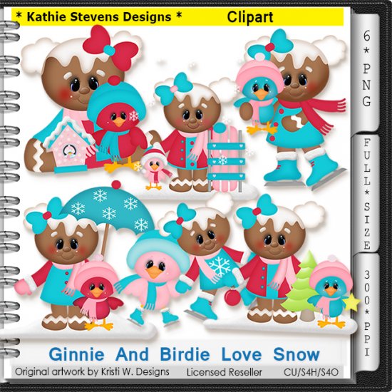 Ginnie And Birdie Love Snow Clipart - CU - Click Image to Close