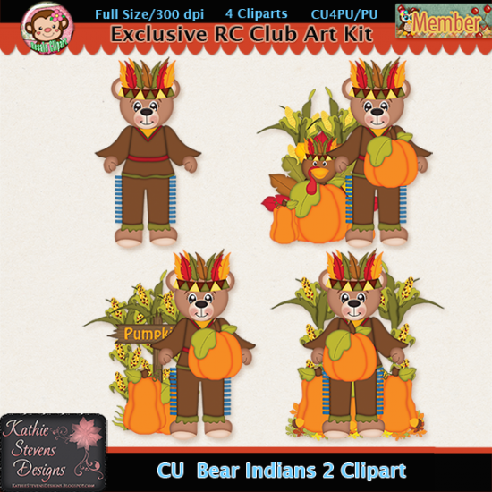 Bear Indians 2 Boys Clipart - CU - Click Image to Close