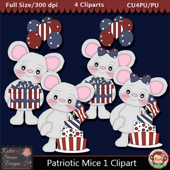 Patriotic Mice 1 Clipart - CU - Click Image to Close