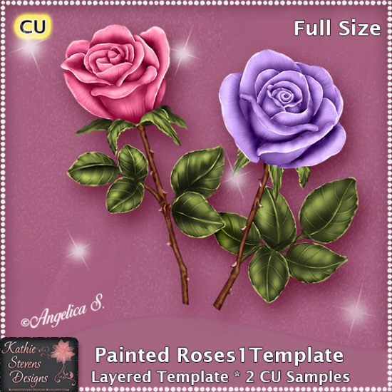 Painted Roses 1 - Layered Template CU - Click Image to Close