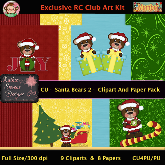 Santa Bears 2 Clipart And Paper Pack - CU - Click Image to Close