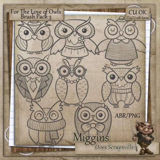 CU Hand Drawn For the love of Owls Digistamps and Abr 3 - Click Image to Close