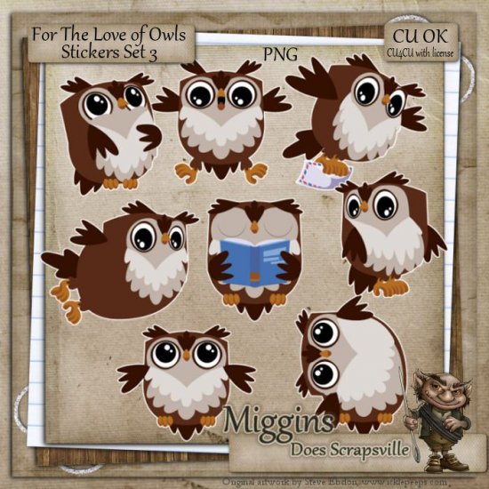 CU Hand Drawn For the love of Owls Clipart Stickers 3 - Click Image to Close