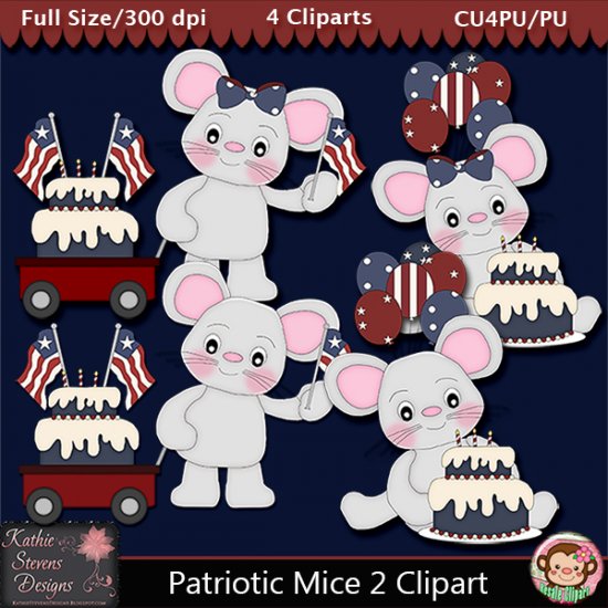 Patriotic Mice 2 Clipart - CU - Click Image to Close