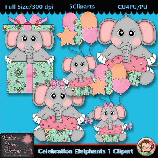 Celebration Elelphants 1 Clipart - CU - Click Image to Close